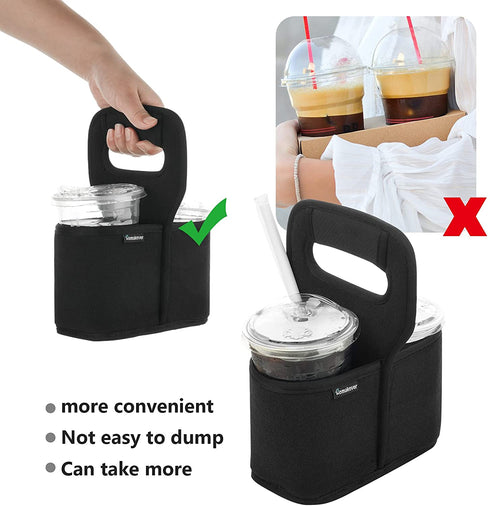 Homakover Cup Drink Carrier with Handle, Reusable Coffee Cup Holder for Hot or Cold Drinks, On-The-go Water Bottle Cup Caddy with Adjustable Dividers for Food Delivery Service, Black