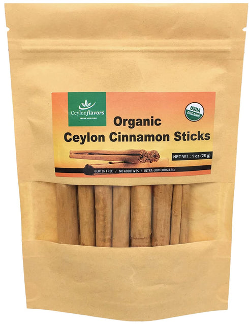 Organic Ceylon cinnamon sticks, True or Real Cinnamon, Premium Grade, Harvested from a USDA Certified Organic Farm in Sri Lanka 1 oz / 28 g (3" cut 6 to 7 sticks) | This is not cassia and ceylon cinnamon is not stronger in flavor like cassia
