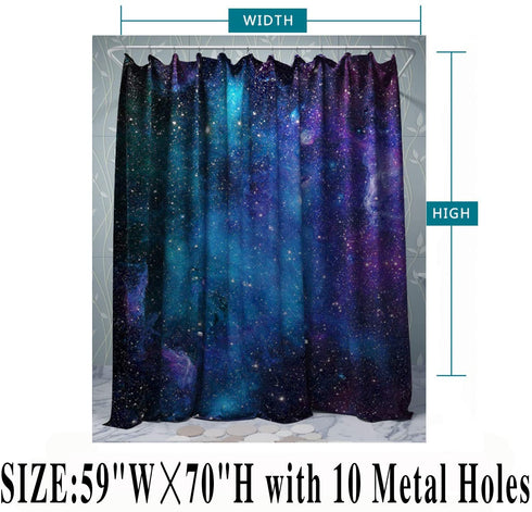 Starry Space Decorations Shower Curtain Blue Galaxy Shower Curtain Nebula Waterproof Bathtub Sets Polyester Fabric for Bath Room Curtain Decor with Hooks(59" W×70" H)
