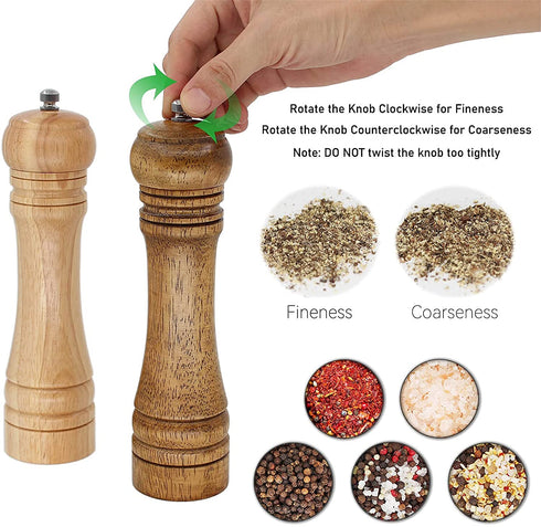 Pepper Grinder Salt and Pepper Grinder Set, 8 inch Oak Wood Pepper Mill Salt Grinder, Ceramic Rotor Adjustable Coarseness with Different Colors, Grinder for Spices and Seeds Pack of 2