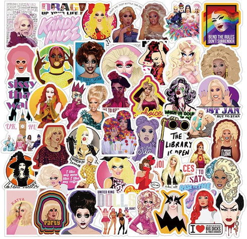 50Pcs RuPaul's Drag Race Stickers Tv Show Stickers Pack, Drag Funny Aesthetic Vinyl Waterproof Stickers for Water Bottles,Laptop,Skateboard,Phone,Computer,Bumper,Car Decals ?Gift for Adults LGBTQ…