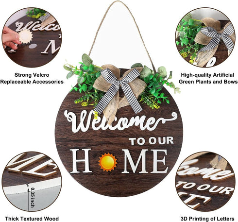 BIGEDDIE Easter Welcome Sign for Front Door, Interchangeable Welcome Sign, Wall Hanging Front Door Decor Welcome Home Sign for Housewarming Gifts Fall Christmas