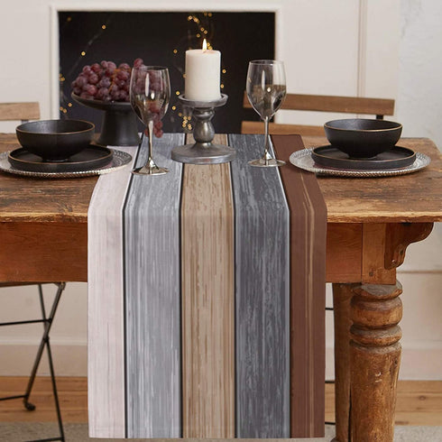 ZEREAA Farmhouse Table Runner - Brown Wood Plank Texture Burlap Table Runner 108 Inches Long for Dining Room, Kitchen, Wedding, Party Table Decor, 13" x 108"