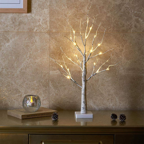 PEIDUO 24 2FT 24LT Lighted Birch Tree Battery Powered Timer Warm White LED Artificial Branch Tree for Home Party Festival Wedding Decor, 2FT Table Tree Lamp