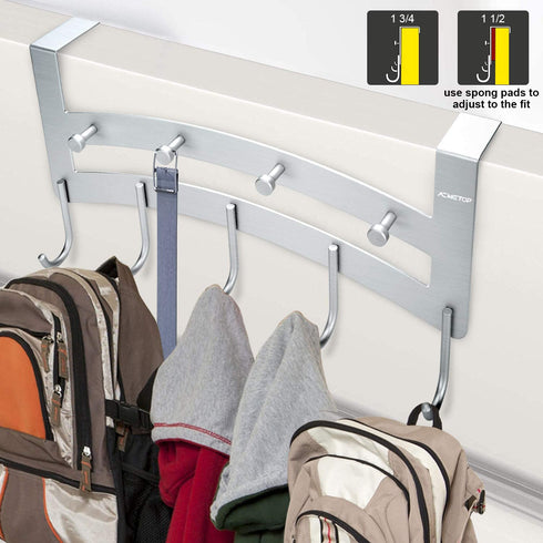 ACMETOP Over The Door Hook Hanger, Heavy-Duty 9 Hook Organizer Rack for Coat, Towel, Bag, Robe, Aluminum, Brush Finish(Silver)