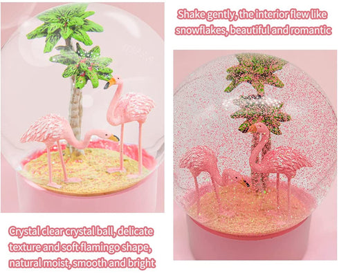 ANGELLOONG Pink Flamingo Snow Globe for Kids Girls, Originality 3D Flamingo Glitter Glass Snow Globes for Valentines Home Decor, 100MM