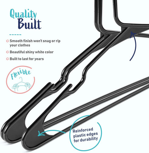 Black Standard Plastic Hangers, Notched, Set of 20 Durable and Slim, Notched, Made in The USA (Black, 20 Pack), Closet Organizer, Pants Hangers