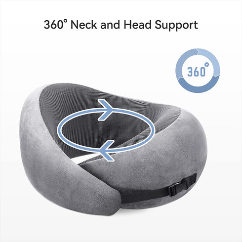 Visenta Neck Pillow for Travel. Premium Memory Foam. 360 Degree Neck Support Provides Incredible Comfortable. Dual-Side Chin Support. Compressible with Travel Pouch. Great Gift Choice. (Gray)