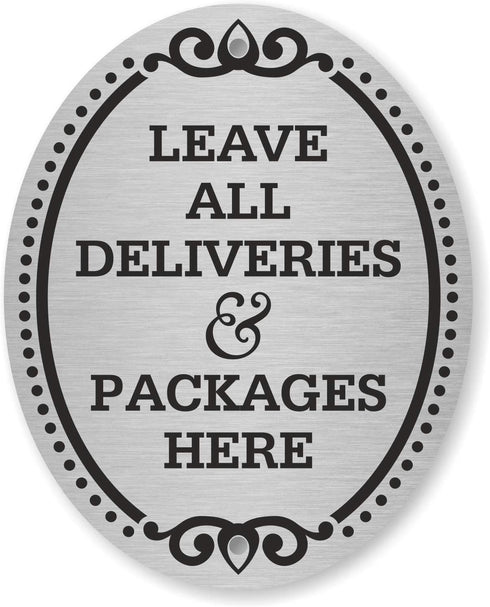 SmartSign “Leave All Deliveries & Packages Here” Diamond Plate Door Sign | 4" x 5" Aluminum