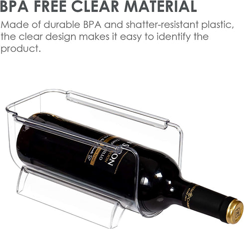 Vtopmart Refrigerator Wine and Water Bottle Holder, 4Pack Stackable Plastic Wine Rack Storage Organizer for Fridge, Cabinet, Pantry, Kitchen Countertops, Clear