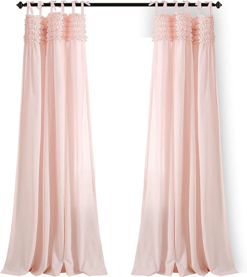 Lush Decor Lydia Curtains Ruffle Window Panel Set for Living, Dining, Bedroom (Pair), 84 in L, Blush