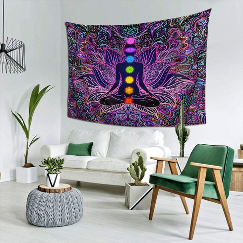 Seven Chakra Tapestry - Bohemian Mandala Spiritual Tapestries Yoga Meditation Wall Hanging Boho Studio Room Art Home Decoration Gift Bedroom Decor Living Room Divider Door Curtain Balcony Sheer 78.7" × 59.1"