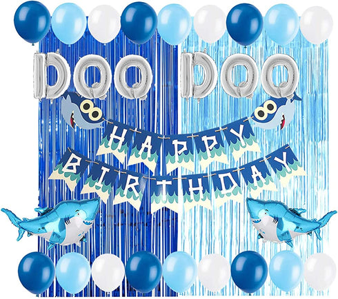 Baby Shark Party Supplies Decorations DOO DOO Foil Balloons Shark Birthday Banner for Boy Girl Baby Shower 1st 2nd 3rd Birthday Party Set Tinsel Curtain Backdrop