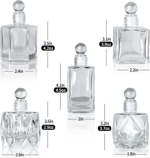 Diffuser Glass Bottles Set of 5 DIY Empty Clear Glass Fragrance Bottle with Gold Caps Reeds Sticks Vase Decorative Oil Diffusers for Home Office Desk Decoration Wedding Replacement Girl Women Gift