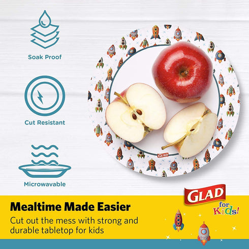 Glad for Kids Rocket Paper Plates, 20 Count - 6 Pack | Small Round Paper Plates with Cute Rocket Design for Kids | Heavy Duty Disposable Soak Proof Microwavable Paper Plates for All Occasions, 7 in.