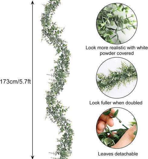 Whonline 5 Packs Artificial Eucalyptus Garlands Fake Greenery Vines, Total 28.5ft, Faux Hanging Plants for Wedding Table Backdrop Arch Wall Party Home Decor
