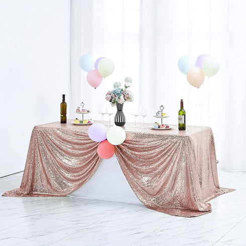 Hahuho 50x80 inch Rectangular Sequin Tablecloth Rose Gold, Glitter Tablecloth for Bridal Shower Decorations, Birthday, Wedding, Dessert, Banquet?50x80 Inch, Rose Gold?