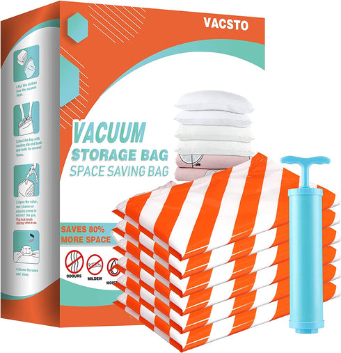 Vacuum Storage Bags,Space saver Bags 6 Pack Large(31.5 X 23.6)With Handpump Space Saver Compression Seal Bags for Clothes, Quilts, Pillows, Double Zip Seal & Leak Valve