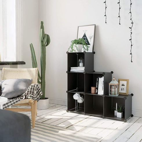 SONGMICS Cube Storage Organizer, 6-Cube Bookshelf, Closet Organizers and Storage, Modular Bookcase, Storage Shelving for Bedroom, Living Room, Home Office, with Rubber Mallet, Black ULPC06H