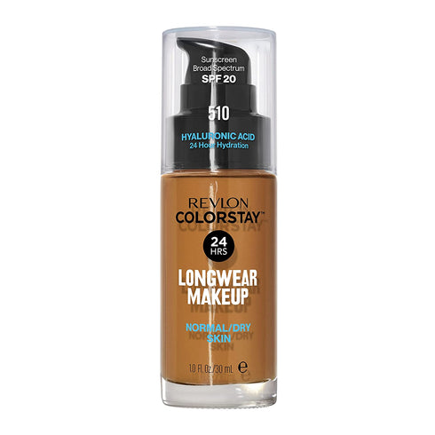 Liquid Foundation by Revlon, ColorStay Face Makeup for Halloween Makeup Kit, Normal & Dry Skin, SPF 20, Longwear Medium-Full Coverage with Natural Finish, Oil Free, 510 Pecan, 1 Fl Oz