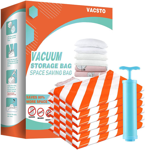 Vacuum Storage Bags,Space saver Bags 6 Pack Medium(27.5 X 19.6),With Handpump Space Saver Compression Seal Bags for Clothes, Quilts, Pillows, Double Zip Seal & Leak Valve