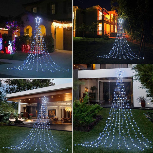 MUYUN Christmas String Lights 317 LED Star Waterfall Twinkle Fairy Lights for Christmas Decorations Party Wedding Indoor Outdoor Decorative Lights (White)