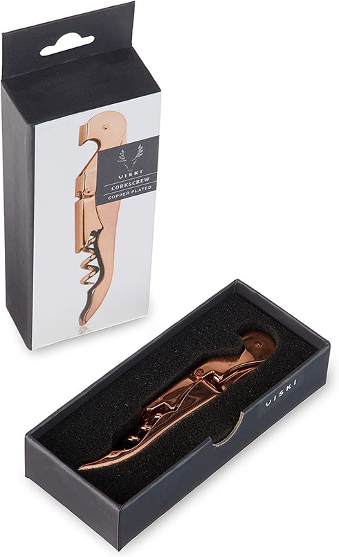Viski Copper Double Hinged Corkscrew Wine Bottle Opener and Foil Cutter, Waiter™s Corkscrew Wine Key, 4.75"