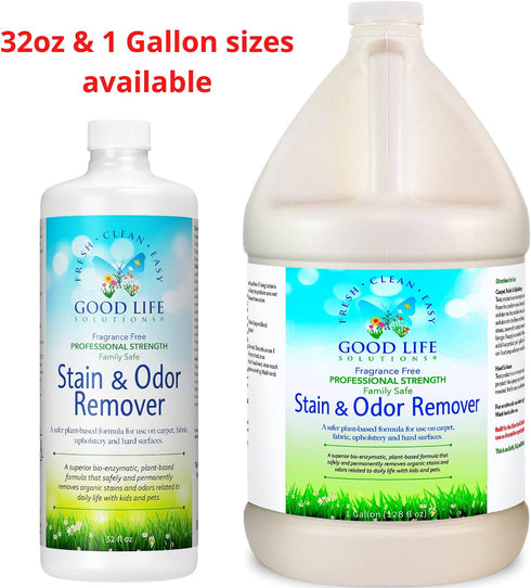 Good Life Solutions Stain and Odor Remover - Unscented, Plant Based, and Enzyme Cleaning Spray for Pet and Baby Urine on Mattress, Sofa/Couch, Carpet/Rugs, Pet Bed, Furniture/Upholstery and Most Fabric - 32 oz