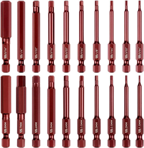 Amartisan 20-Piece Hex Head Allen Wrench Drill Bit Set, Metric and SAE S2 Steel Hex Bits Set, Magnetic Tips, 2.3" Long With Storage box