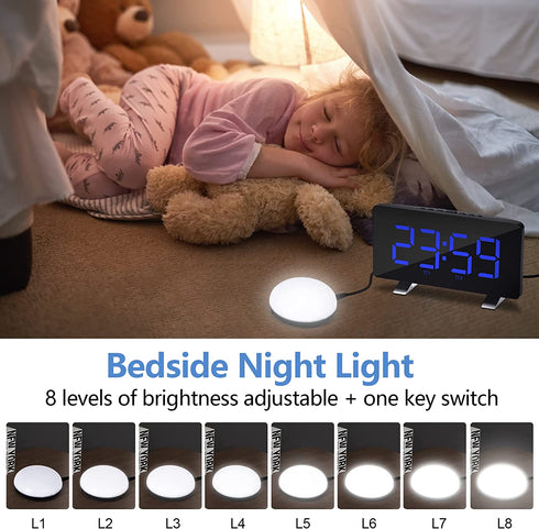 Extra Loud Alarm Clock with Bed Shaker,7.4 Inch Digital Clocks Large Display,with Night Light,USB Charger Port,Adjustable Volume/Dimmer,for Heavy Sleepers Hearing Impaired Deaf Teens Bedroom