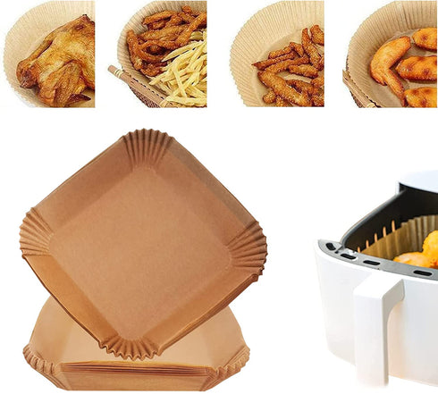 Air Fryer Disposable Paper Liner, Non-stick Disposable Air Fryer Liners, Baking Paper for Air Fryer Oil-proof, Water-proof, Parchment for Baking Roasting Microwave (100Pcs -6.3inch, Square -Natural)