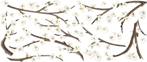 RoomMates RMK3201GM White Blossom Branch Peel and Stick Giant Wall Decals with Flower Embellishments