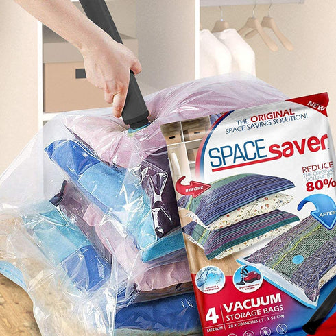 Spacesaver Premium Vacuum Storage Bags. 80% More Storage! Hand-Pump for Travel! Double-Zip Seal and Triple Seal Valve! Vacuum Sealer Bags for Comforters, Blankets, Bedding, Clothing! (Medium 4-Pack)