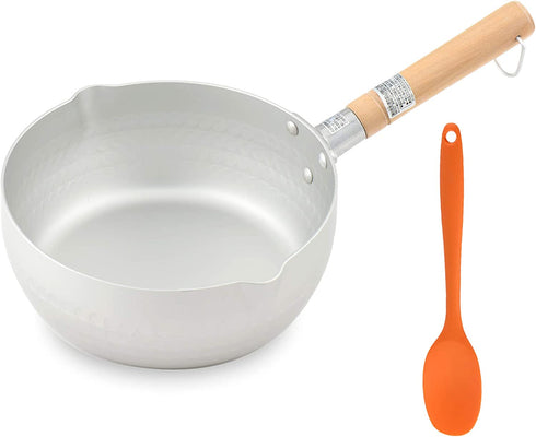 ICUUK Nonstick Saucepan 2.2-Quart Traditional Japanese Yukihira Saucepan With Wooden Handle And Silicone Mixing Spoon,Multipurpose Pot, Aluminum Alloy, Silver (7.9 inch)