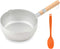 ICUUK Nonstick Saucepan 2.2-Quart Traditional Japanese Yukihira Saucepan With Wooden Handle And Silicone Mixing Spoon,Multipurpose Pot, Aluminum Alloy, Silver (7.9 inch)