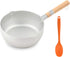 ICUUK Nonstick Saucepan 2.2-Quart Traditional Japanese Yukihira Saucepan With Wooden Handle And Silicone Mixing Spoon,Multipurpose Pot, Aluminum Alloy, Silver (7.9 inch)