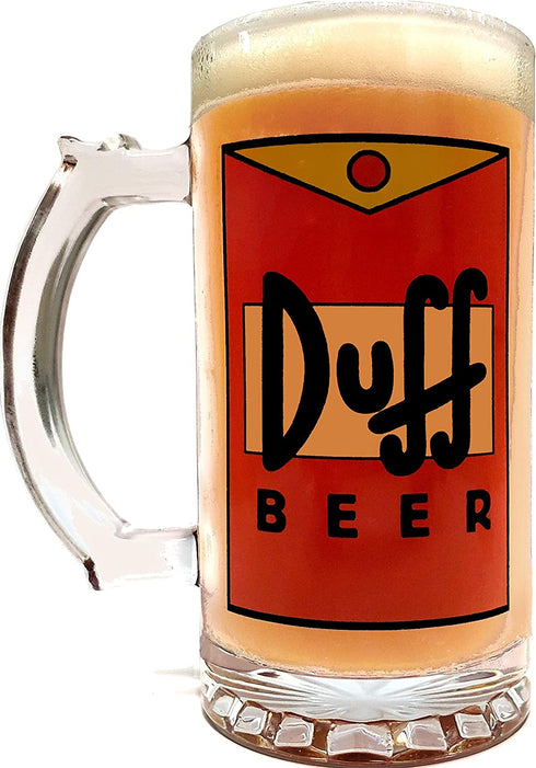 DUFF Beer Mug - 16oz - The Simpsons Inspired - Thick Quality Clear Glass - Artwork On Both Sides - Foam Protection - Perfect Gift¦