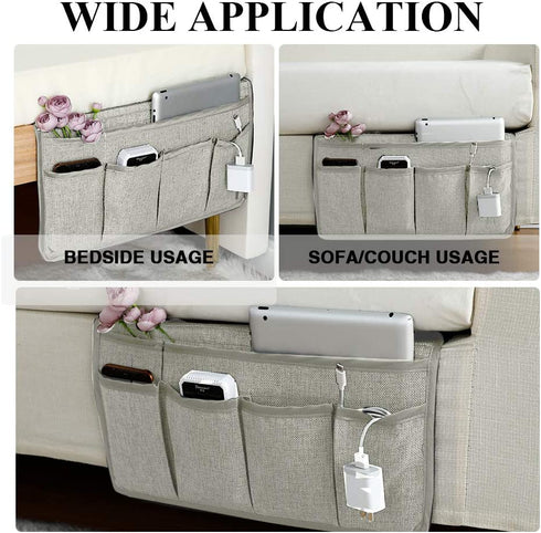 Joywell 6 Pockets Bedside Caddy/Bedside Organizer, Romote Control Holder Bed Storage for Tablet, Phone, Glasses, iPad, Insert Mattress & Couch, Silver Grey