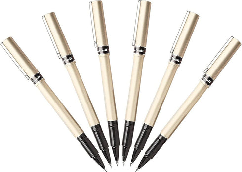 Uni-Ball Deluxe Rollerball Stick Pens, Fine Point 0.7mm, Black Ink, Champagne Gold Barrel, Pack of 6