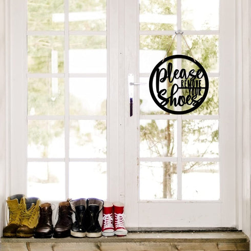 Please Remove Your Shoes Sign Rustic Take your Shoes Off Wooden Porch Hanging Sign 12" Round Hanger Wall Decorations for Living Room, Entryway, Door Hanger Farmhouse Porch Decor- Black