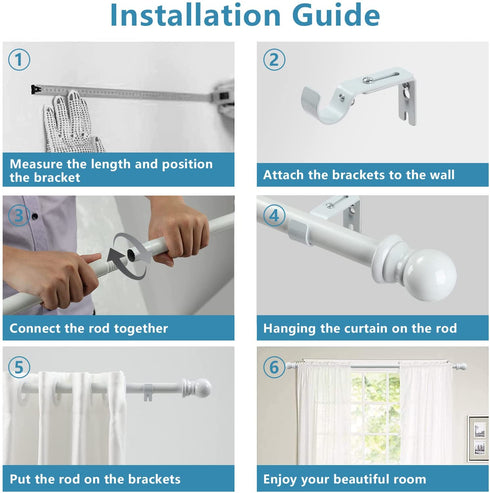 HOSKO Curtain Rod Kit - 1 Inch Curtain Rods for Window 30-44 Inches - Including Two Mounting Brackets ?White?