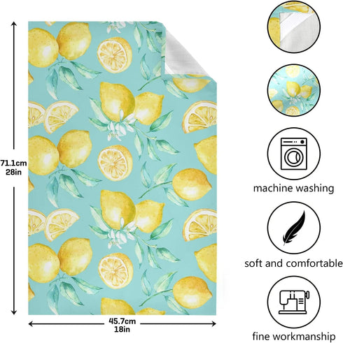 Lemon Dish Towel Cloth Turquoise Kitchen Hand Towels 18x28 IN Super Absorbent Lint Free Cleaning Cloths Tea Bar Soft Towel Set of 4