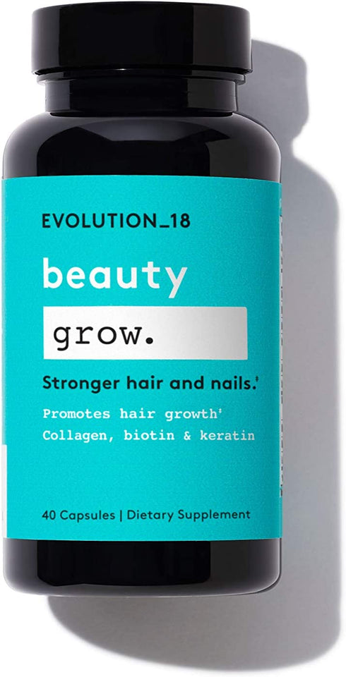 Evolution_18 Beauty Grow Capsules, Supplements with Collagen, Biotin & Keratin for Healthy Skin, Nails & Hair Growth, 40 Capsules