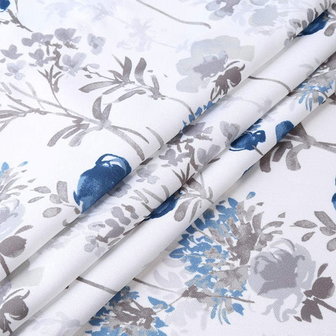 Haperlare Navy Blue Cafe Curtains 36 Inches Length, Watercolor Flowers Rod Pocket Short Tier Curtains for Kitchen Leaf Floral Bathroom Window Curtains, Blue/Grey