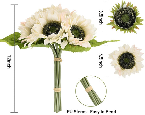 Sunflowers Artificial Flowers 14 Heads Fake Sunflower Faux Silk Sunflowers with Stems Rustic Flowers Table Centerpieces Wedding Bouquet for Tables DIY Office Party Home Decor White