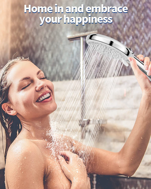 High Pressure Handheld Shower Head VMASSTONE 4-Setting Shower head Kit - Jet Water Mode - with 59" Stainless Hose and Adjustable Mount Excellent Replacement for Bath Showerhead (HM-001 Matte Black)