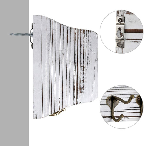 Coat Hooks Wall Mounted,White Rustic Wood Coat Rack with 5 Sturdy Bronze Hooks, White Hanging Wall Coat Hooks Rack for Entryway, Bathroom, Closet Room