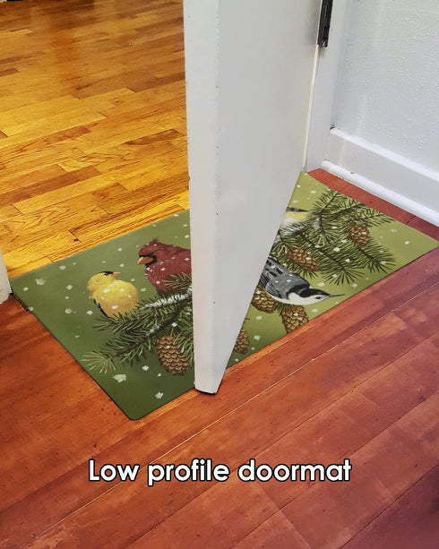 Toland Home Garden Snowy Friends 18 x 30 Inch Decorative Floor Mat Winter Bird Branch Pine Doormat - 800093