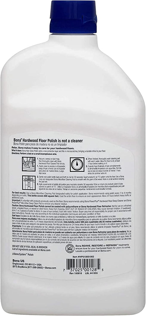 Bona Hardwood Floor Polish - High Gloss, 36 oz