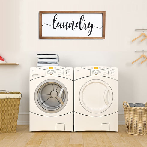 Mokof Laundry Sign, Farmhouse Laundry Wood Sign for Laundry Room Wall Decor (Frame, 17'' X 8'')